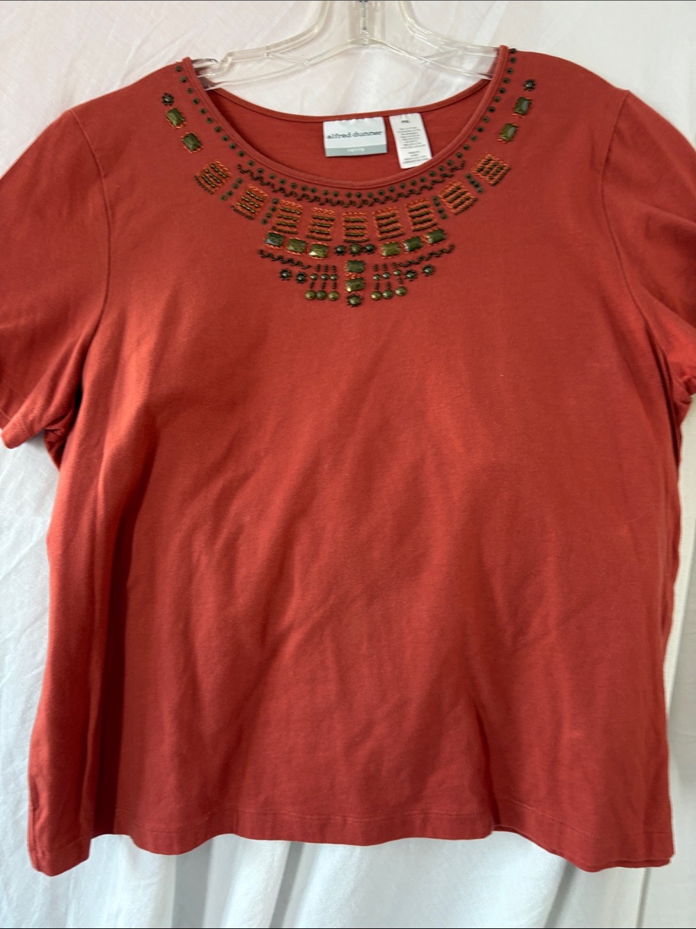 Alfred Dunner Rust Short-Sleeve Tee with Beaded Neckline